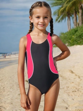 Dziewczęcy kostium kąpielowy Ala grafitowo-różowy